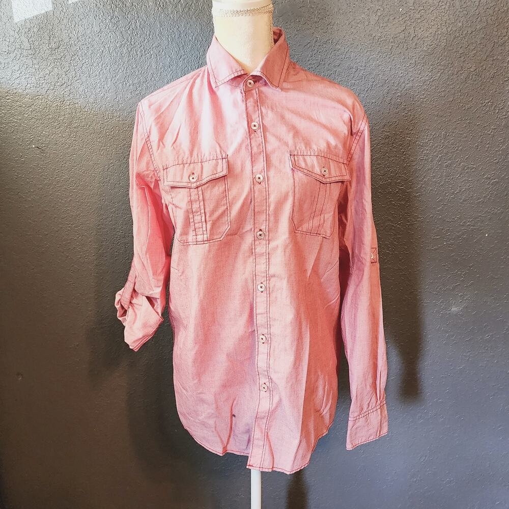 Michael Brandon Snap Down Tab roll long sleeve western rodeo shirt Size small